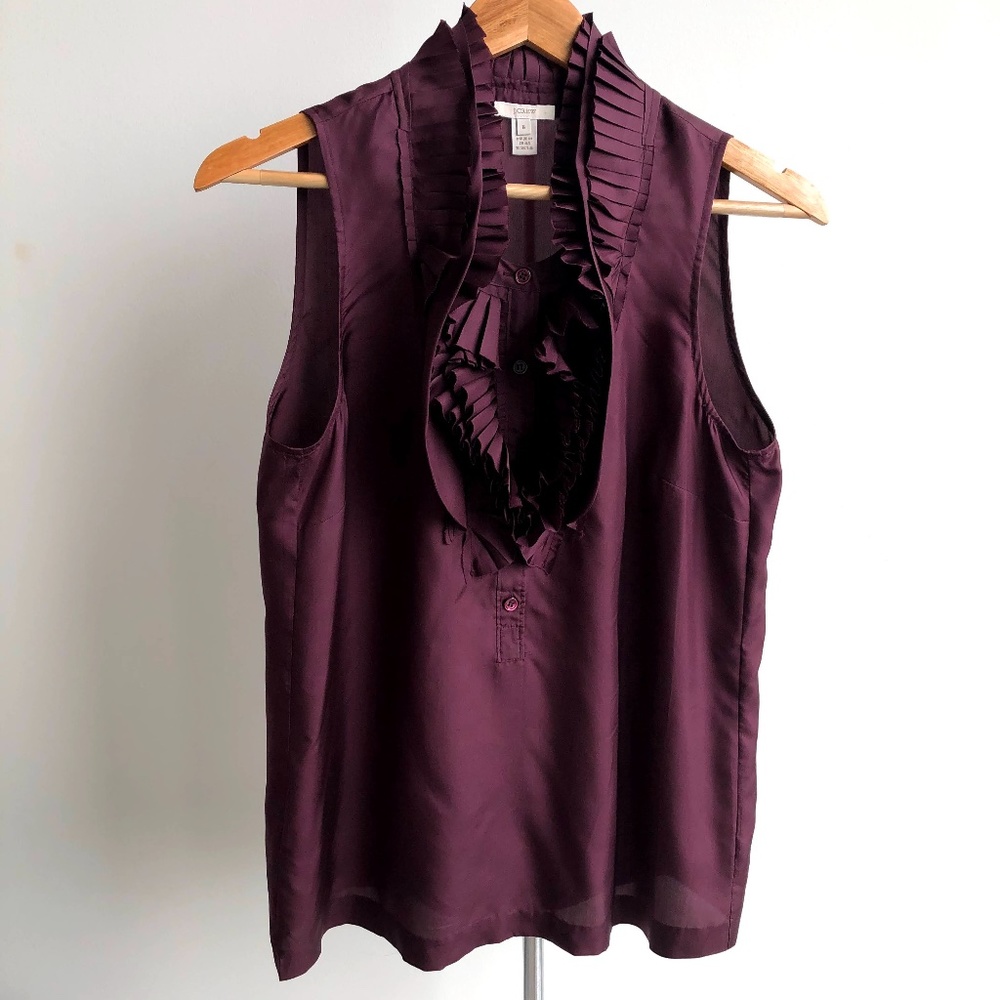 J. Crew Silk Sleeveless Ruffle Neck and Bib Blouse